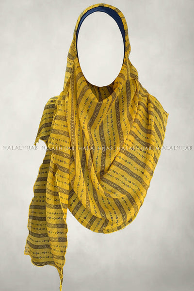 Fine Floral Stripes Yellow Comfy Instant Hijab