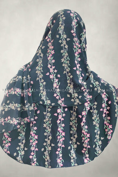 Fine Floral Vines Navy Blue Comfy Instant Hijab