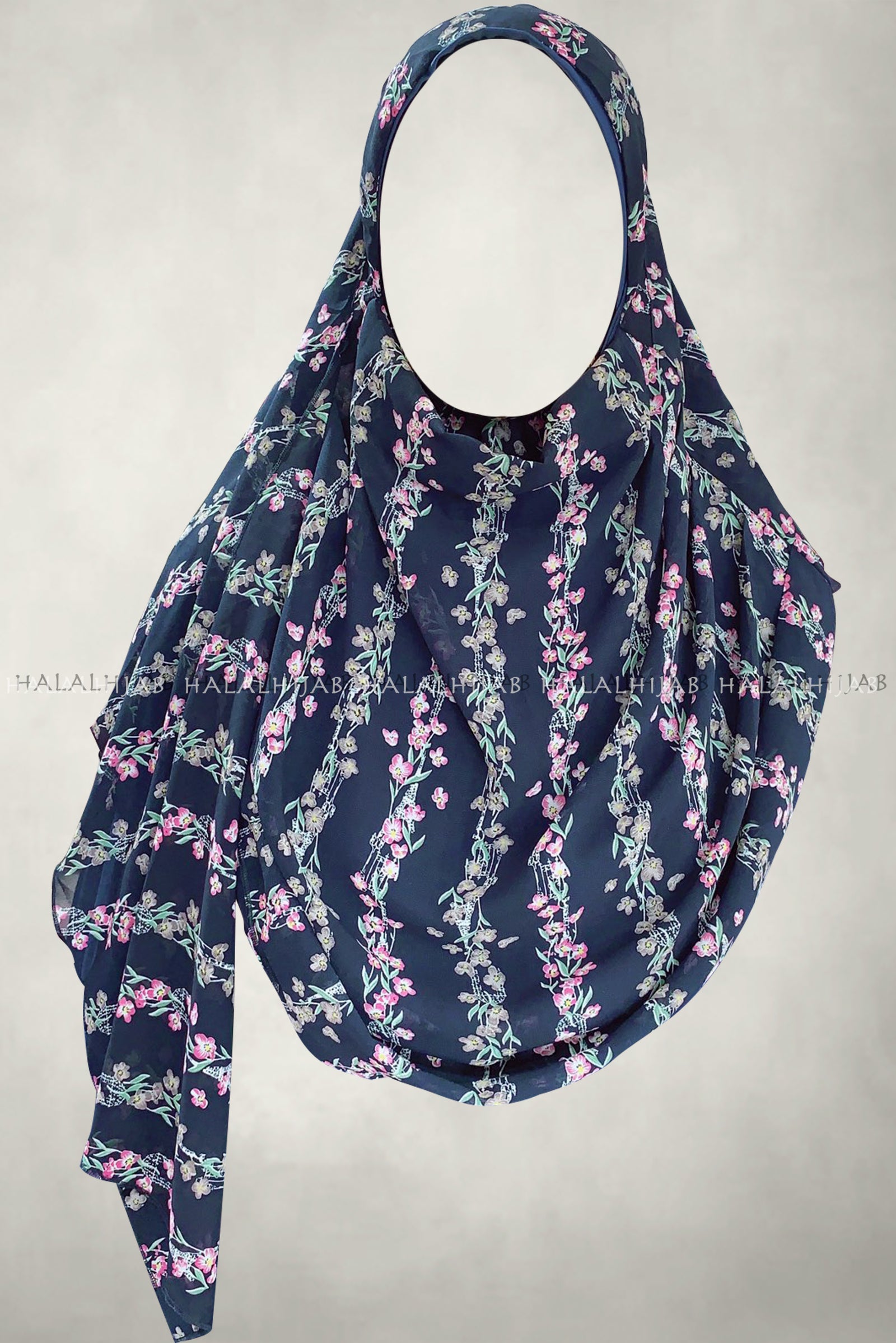 Fine Floral Vines Navy Blue Comfy Instant Hijab