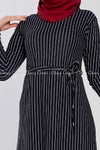Fine Stripes Prints Navy Blue Modest Long Dress - design details