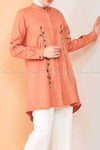Floral Embroidery Orange Modest Tunic Dress - left side view