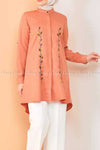 Floral Embroidery Orange Modest Tunic Dress