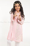 Floral Embroidery Pink Kids Salwar Kameez - front closer view