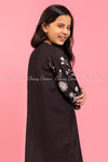 Floral Embroidery Sleeves Black Kids Salwar Kameez - back view