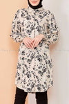 Floral Print Beige Modest Tunic Dress - front view