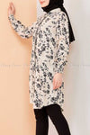 Floral Print Beige Modest Tunic Dress - side view