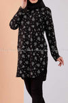 Floral Print Black Modest Tunic Dress - side view