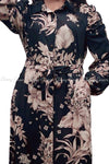 Floral Print Neutral Colour and Black Modest Long Dress - design details