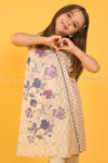 Floral and Geometric Embroidery Design Yellow Kids Salwar Kameez - front closer view