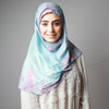 Fresh Sky Blue Pink Floral Border Print Two Piece Instant Hijab