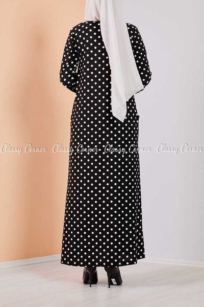 Giant Polka Dots Black Modest Long Dress - back view