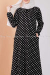 Giant Polka Dots Black Modest Long Dress - closer view