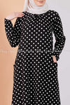 Giant Polka Dots Black Modest Long Dress - print details