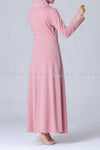 Gold and Silver Design Pink Modest Long Dress - back view