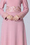 Gold and Silver Design Pink Modest Long Dress - design details