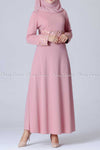 Gold and Silver Design Pink Modest Long Dress - front details