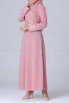 Gold and Silver Design Pink Modest Long Dress - right  side details