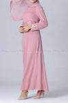 Gold and Silver Design Pink Modest Long Dress - right  side view