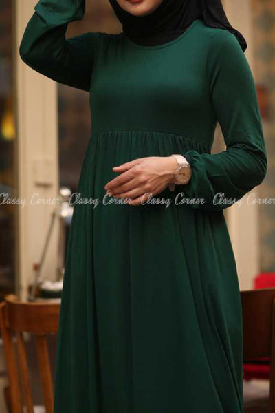 Green Modest Maternity Long Dress - design details