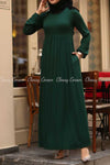 Green Modest Maternity Long Dress - front details