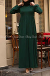 Green Modest Maternity Long Dress - -full front details