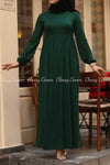 Green Modest Maternity Long Dress - full front view