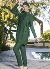 Green Ruffled Top Design Full Bodysuit Swimsuit