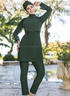 Green Stripe Chest Covered Design Full Bodysuit Swimsuit