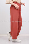 Elastic Waist Apple Red Modest Comfy Pants - left side view