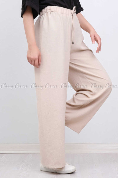 Elastic Waist Beige Modest Comfy Pants - left side view