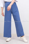 Elastic Waist Blue Modest Comfy Pants - front view