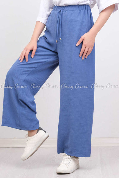 Elastic Waist Blue Modest Comfy Pants - right side view
