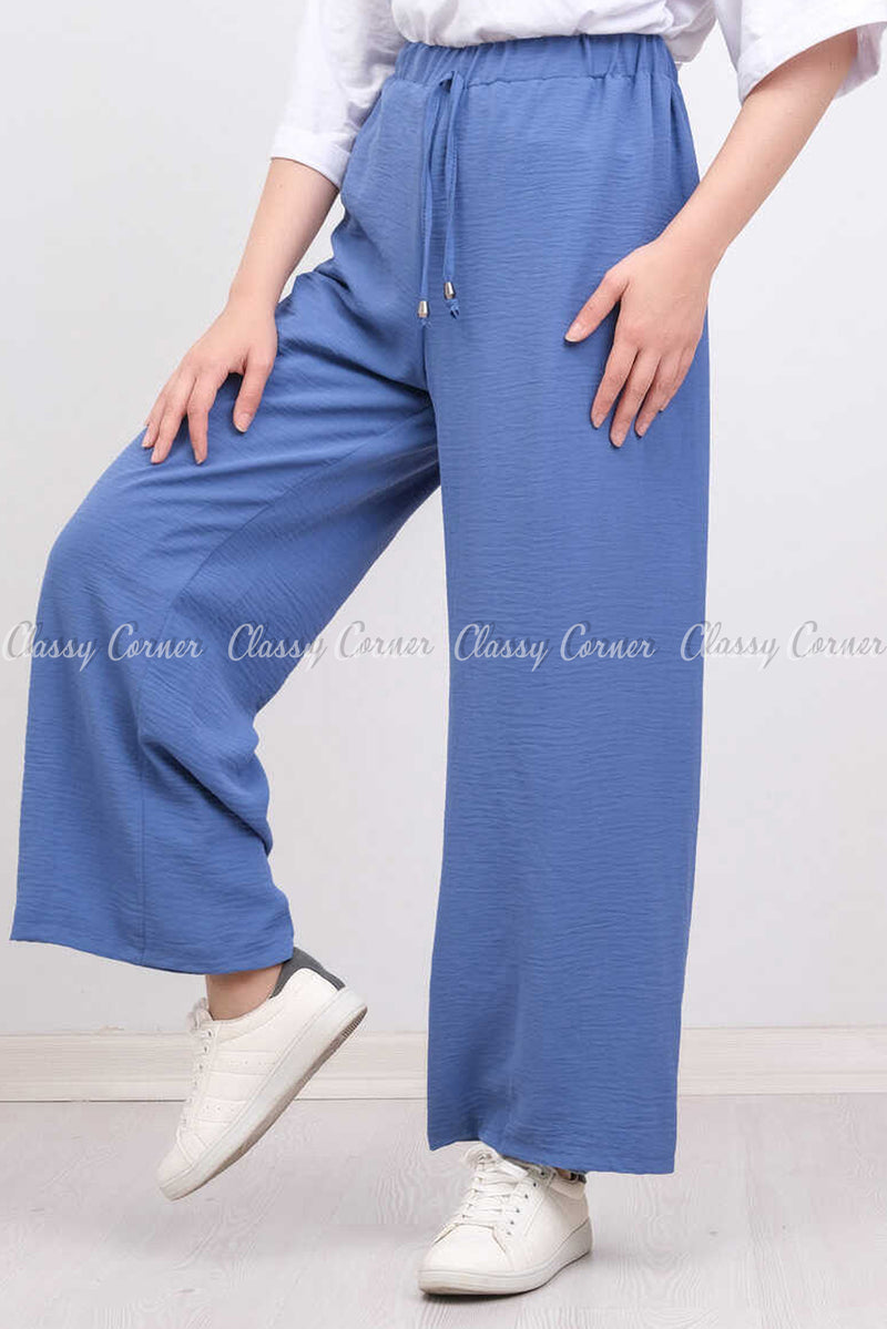 Elastic Waist Blue Modest Comfy Pants - front view