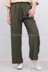 Elastic Waist Green Modest Comfy Pants - front view