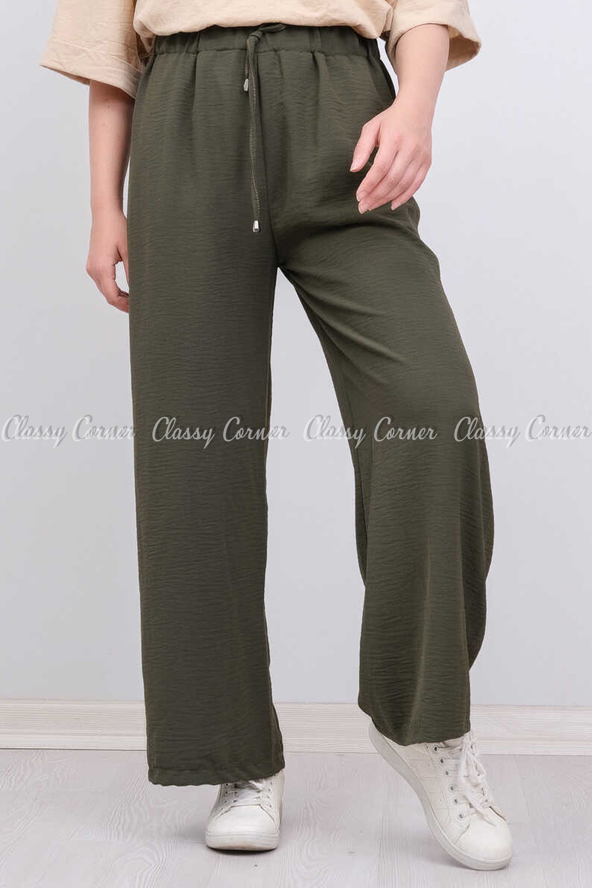 Elastic Waist Green Modest Comfy Pants