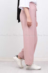 Elastic Waist Powder Pink Modest Comfy Pants - left side view