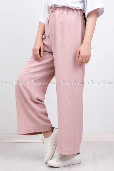 Elastic Waist Powder Pink Modest Comfy Pants - right side view
