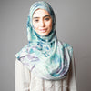 Light Dusty Blue Purple Floral Printed Luxurious Instant Hijab