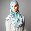 Light Dusty Blue Purple Floral Printed Luxurious Instant Hijab