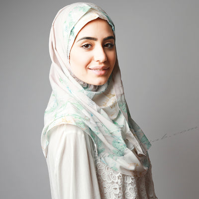 Light Green Floral Print Elegant Two Piece Instant Hijab