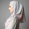 Light Matte Dusty Blue Pink Floral Printed Luxurious Instant Hijab