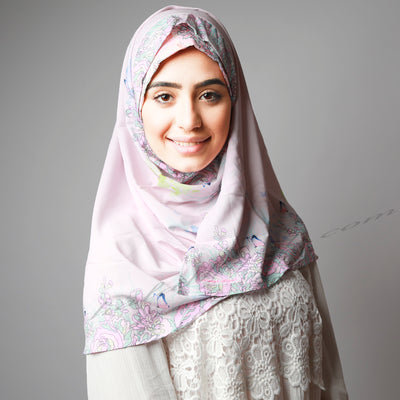 Light Sweet Pink Floral Border Print Two Piece Instant Hijab