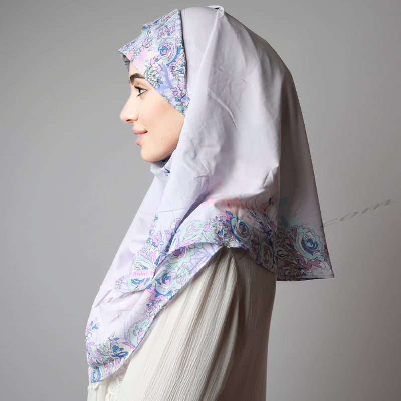 Light Sweet Violet Floral Border Print Two Piece Instant Hijab