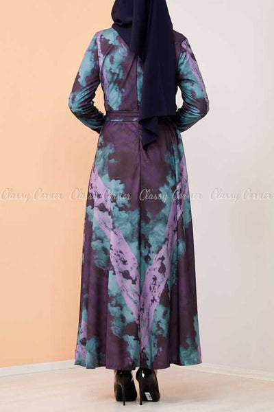 Lilac Tie-Dye Modest Long Dress - back view