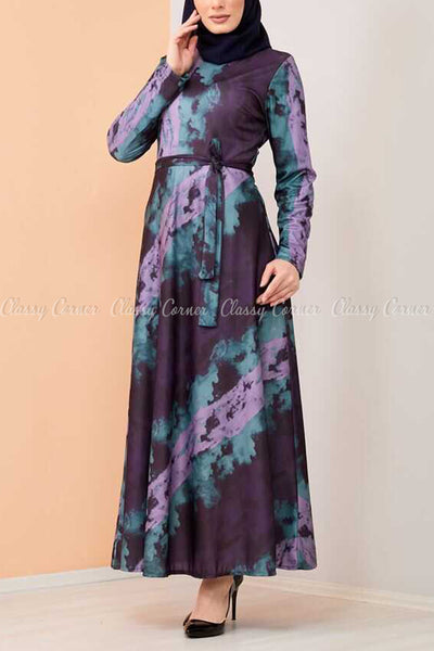Lilac Tie-Dye Modest Long Dress - side view