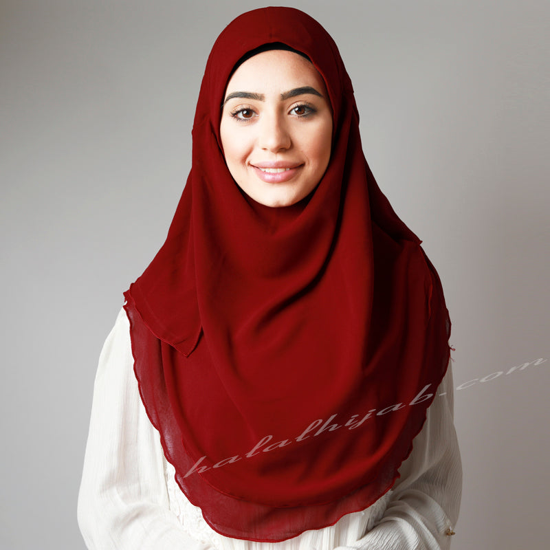 Burgundy Chiffon Pin-Free Instant Plain Hijab