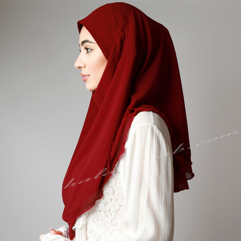 Burgundy Chiffon pin free instant Hijab, Hijab online  Australia,Hijab style, Hijab fashion, How to wear Hijab? Haute,Hijab Women, Hijab House, Red Chiffon