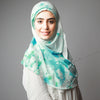 Matte Green Blue Cherry Blossom Printed Luxurious Instant Hijab