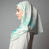 Matte Green Blue Cherry Blossom Printed Luxurious Instant Hijab