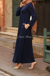 Midnight Blue Modest Maternity Long Dress - right side view